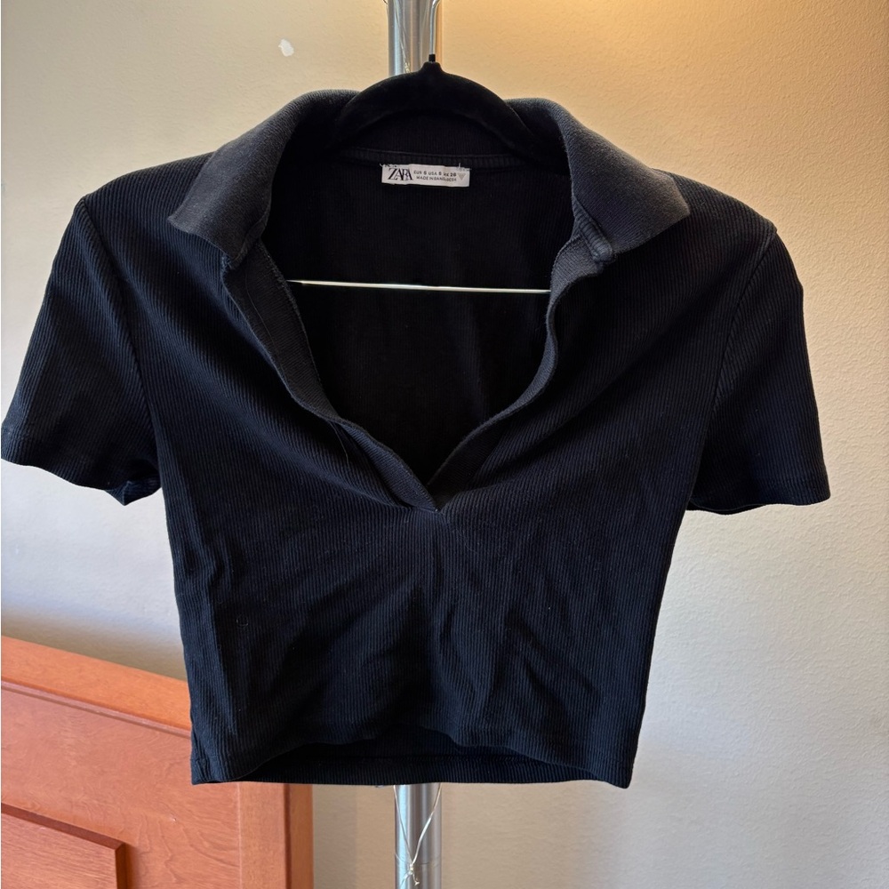 Zara Black Button Down Crop Top